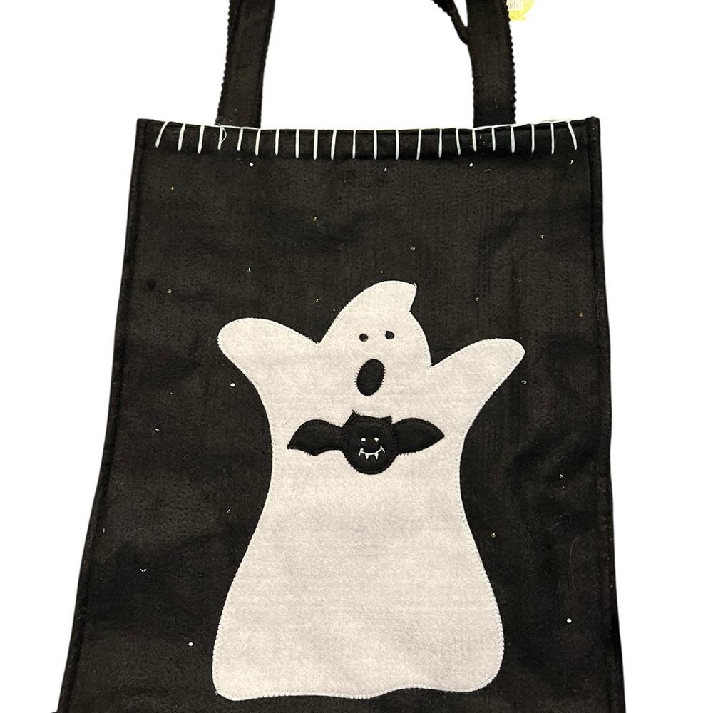 Vintage Halloween Trick or Treat Tote Bags Felt Ghost Bat Sequin Embroidery 2 pc - Picture 6 of 10